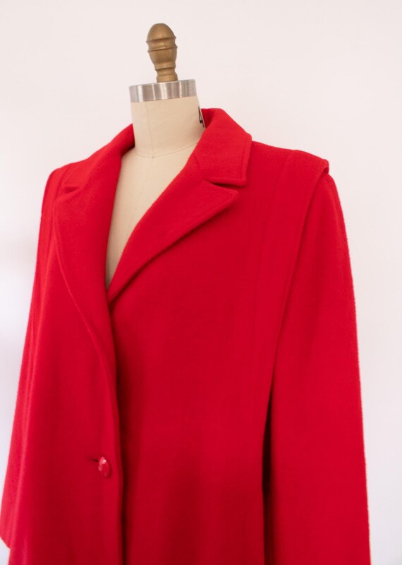 80s Bold Shoulder Structured Red Wool Coat, Vinta… - image 2