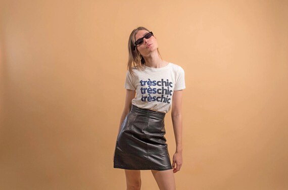 Leather Mini Skirt / 80s High-Waist Skirt / Vintag