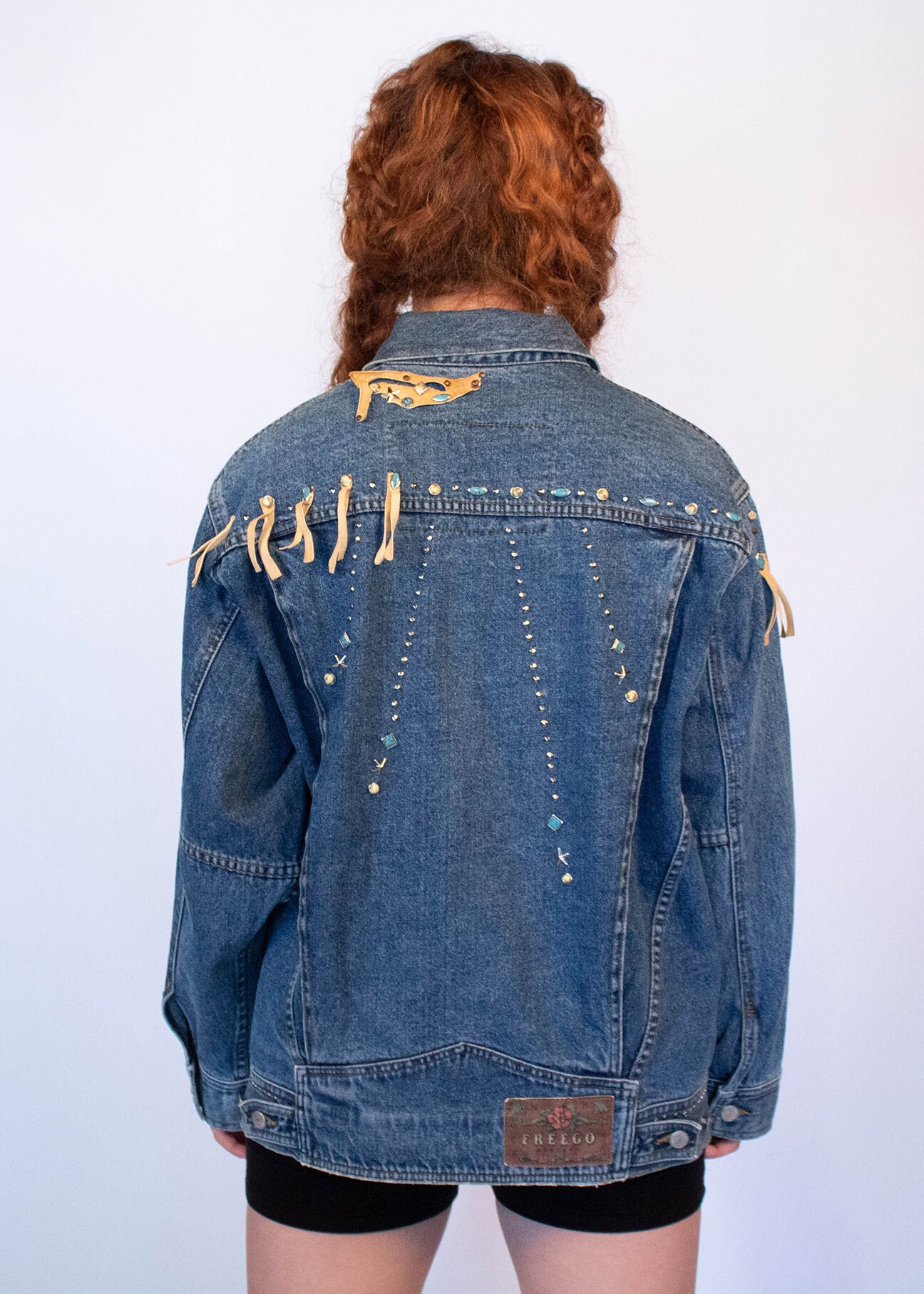 Oversized 80s Studded Southwestern Denim Jacket Fits Sizes XS/S/M 