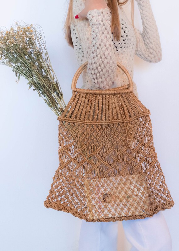 Vintage Boho Crochet Jute Market Bag - image 8