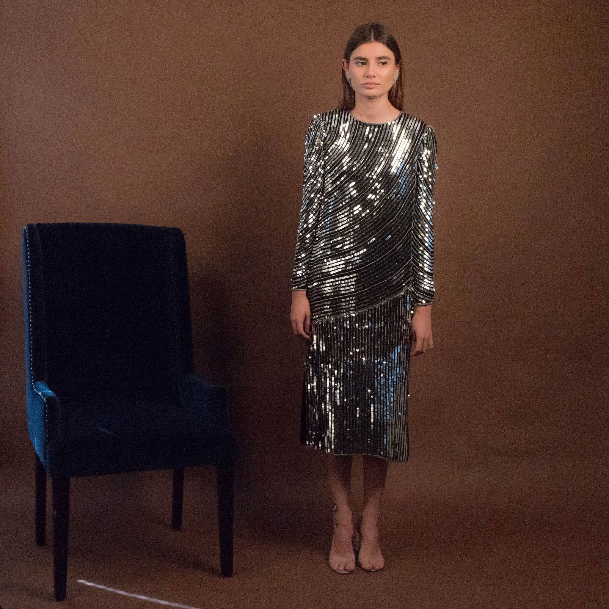 70s Disco Dress. Vintage Silk Sequins 
