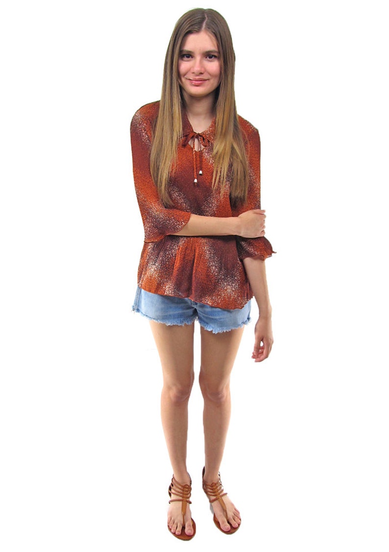 SALE Vintage 70s Floral Boho Top Pleated Blouse 70s Woodland Top \u2022 xs \u2022 sm \u2022 md