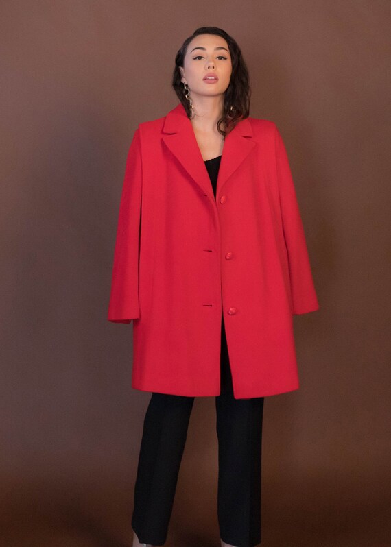 80s Bold Shoulder Structured Red Wool Coat, Vinta… - image 3
