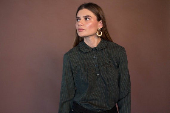 Vintage PRARIE Blouse. Forest Green Blouse. Vintag