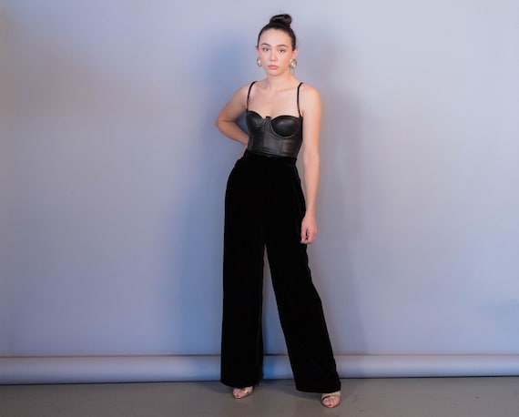 High-waisted Black Velvet Wide-leg Pants Size S / 25w - Etsy