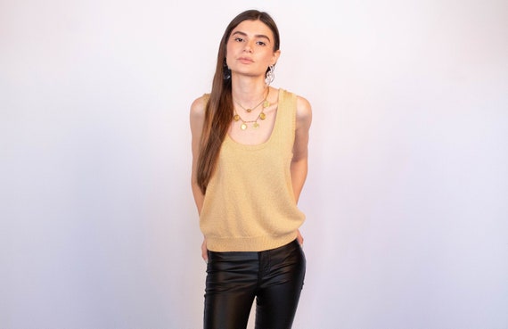 Vintage 90s St. John Gold Metallic Knit Top size … - image 1