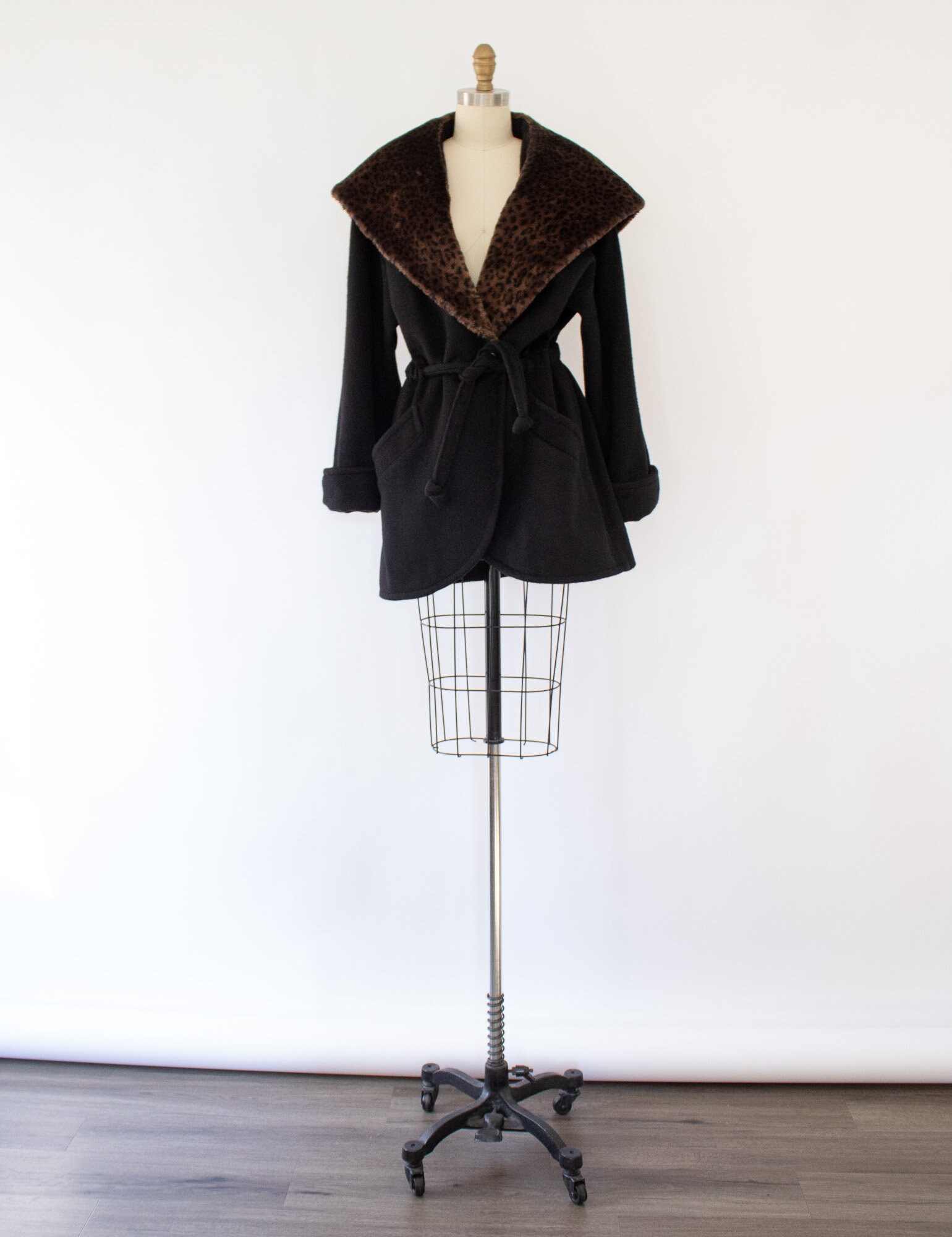 80s Leopard Hooded Jacket, Vintage Cinch Belt Jacket (XS-M 80s Leopard Hooded Jacket, Vintage Cinch Belt Jacket (XS-M