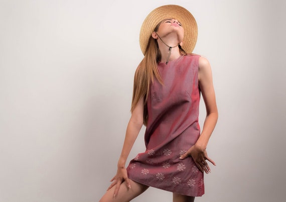 60s SILK Floral Embroidered Dress. Vintage 60s Min