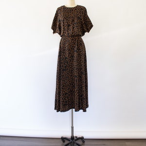 80s Ellen Tracy Silk Maxi Dress, Vintage Dolman Sleeve Abstract Print Dress M image 3