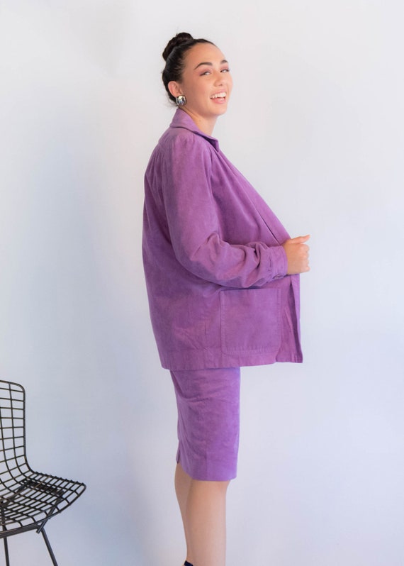 70s Faux Suede Lavender Skirt Suit size S - image 9