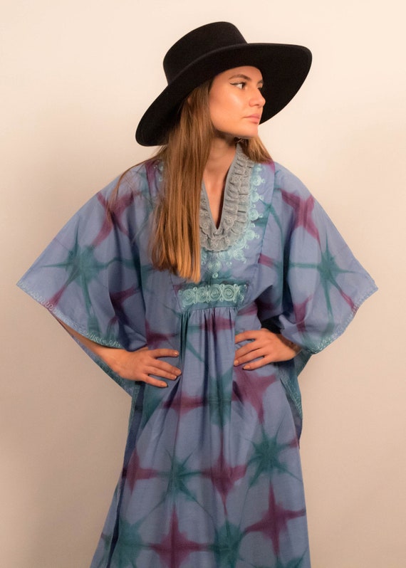 Vintage 60s Tie-Dye Maxi Caftan fits sizes XS/S/M - image 5