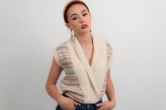Boho KNIT Wrap Vest. Vintage 70s Vest. 70s Knit Ve