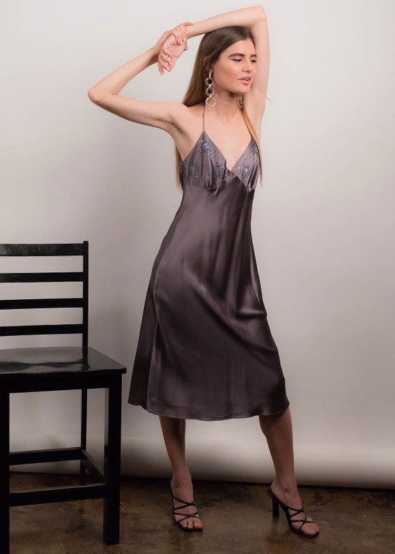 90s SILK Slip Dress. Vintage 90s Dress. Silk Beade