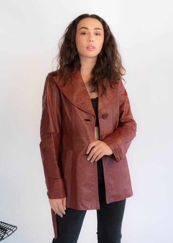 70s LEATHER Belted Coat. Vintage 70s Leather Coat… - image 5