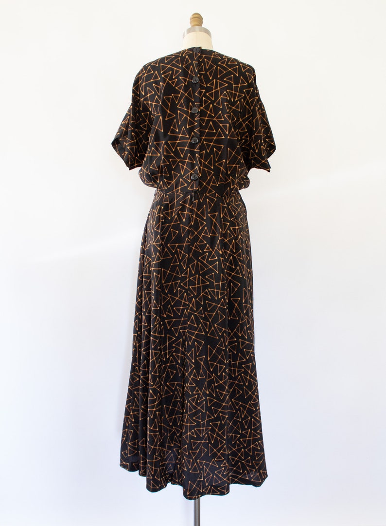 80s Ellen Tracy Silk Maxi Dress, Vintage Dolman Sleeve Abstract Print Dress M image 8