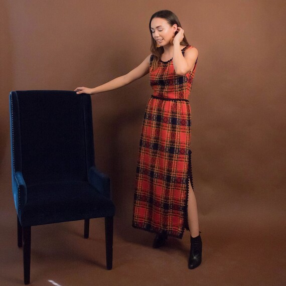 60s Wool Plaid Dress. Vintage 60s Maxi Dress. Vint