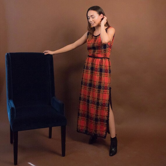 60s Wool Plaid Dress. Vintage 60s Maxi Dress. Vin… - image 1