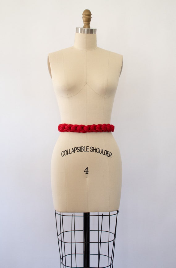 80s Red Braided Rope Belt, Vintage Minimal Braided Belt  display picture 1