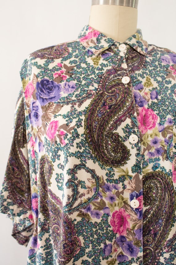 80s Paisley Floral Blouse, Vintage Cottagecore Ov… - image 2