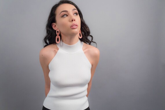 Pink Acrylic Earrings. CHAIN-LINK Earrings. Statement Acrylic Earrings. Oversized Earrings. Minimalist Statement Earrings
