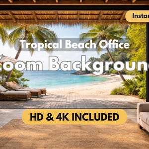 Zoom-scen med tropisk strand, virtuellt kontor med havsutsikt, installation av distansarbete (direkt nedladdning)