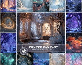 Winter Fantasy Digital Backdrop for Kids, Snowy Portrait Photography Background