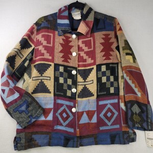 Vintage 90s Monterey by Koret Aztec Shacket M Blue Tribal Southwestern Casual
