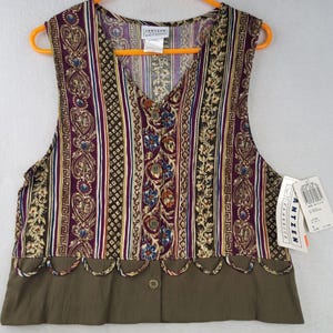 Vintage Jantzen Classics Vest M Multi USA Floral Striped Cluttercore Retro Work