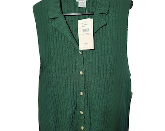 Vintage 80s I.C. Isaacs Cable Knit Sweater Vest M Green Twee Retro Indie Preppy