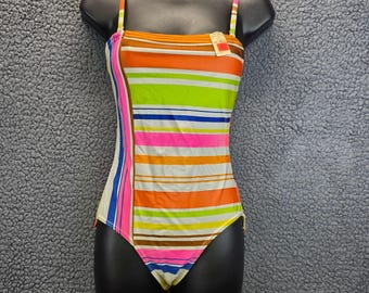 Vintage Sea Miss One Piece Swimsuit 12 Multicolor Retro Beach Resort Vacation
