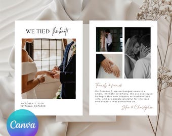 Wedding Announcement Photo Card Template | We Got Married Card | Elopement | Digital Download | Customizable | Canva