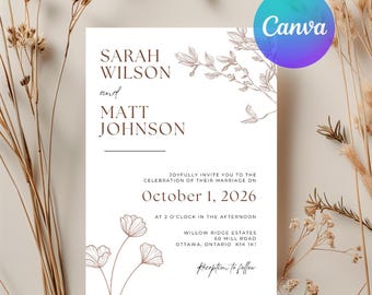 Wedding Invitation Template | Digital Wedding Invitations | Floral | Digital Download | Canva