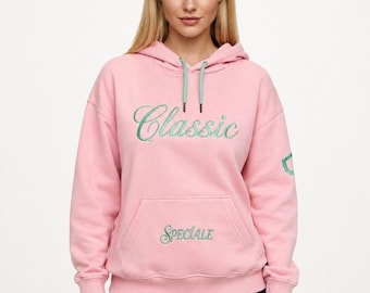 D'Erich Brand Pink bestickter gefütterter Hoodie