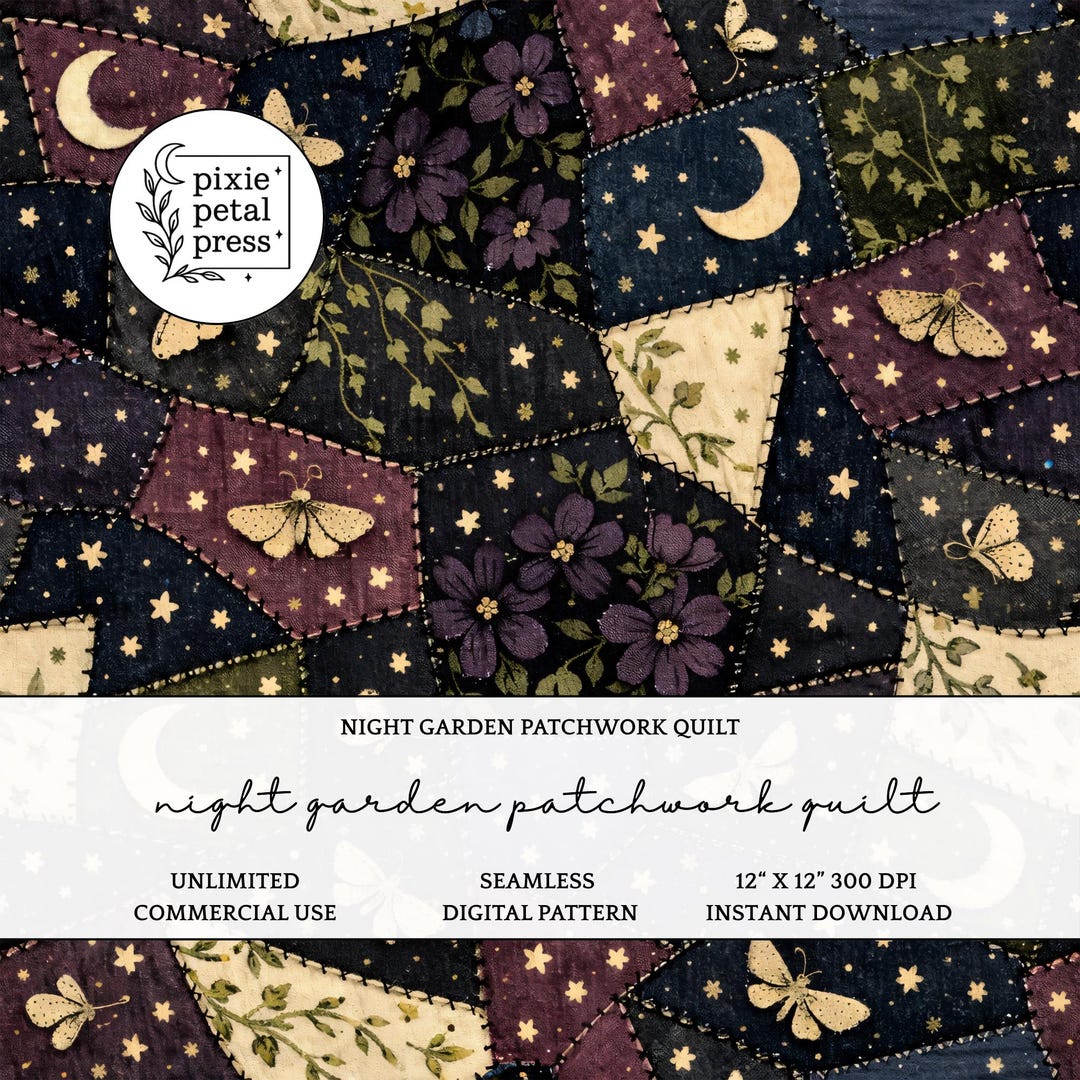 Night Garden Patchwork Quilt Seamless Pattern 300 DPI PNG Celestial ...