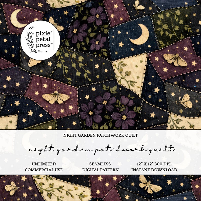 Night Garden Patchwork Quilt Seamless Pattern 300 DPI PNG Celestial ...