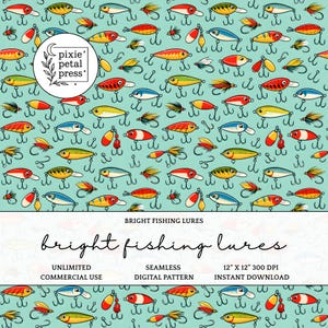 Fishing Lure Seamless Pattern for Father’s Day 300 DPI PNG Angler Tackle Lake Life Cabin Outdoors Husband Masculine Surface Design File POD