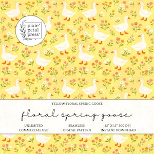 Floral Frühling Gans Musterdesign 300 DPI PNG Gelb Ostern Aquarell Bauernhof Scheune Kunst Digitales Papier Vinyl Stoff Oberflächendesign Datei POD
