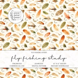 Fly Fishing Seamless Pattern for Father’s Day 300 DPI PNG Angler Tackle Lure Lake Cabin Outdoors Husband Masculine Surface Design File POD