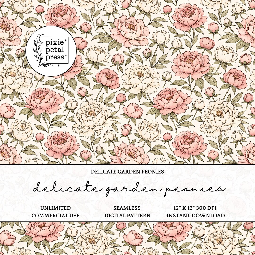 Delicate Garden Peonies Seamless Pattern 300 DPI PNG Spring Floral ...