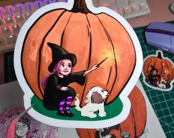 Pumpkin Witch Sticker | Waterproof Vinyl, Laptop Decal