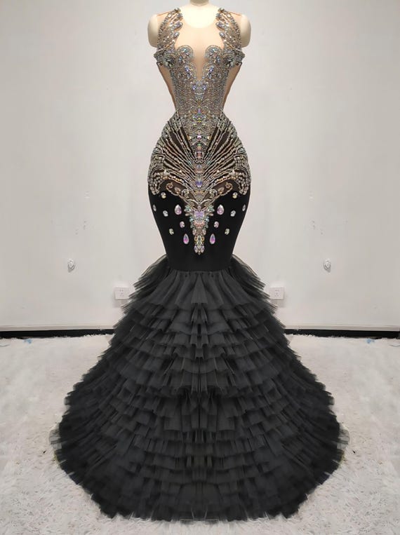 frill evening dress Chic Gorgeous Frill Layered Gown Formal Gown Shiny Long Prom Dress Ele –  SELINADRESS main image 1