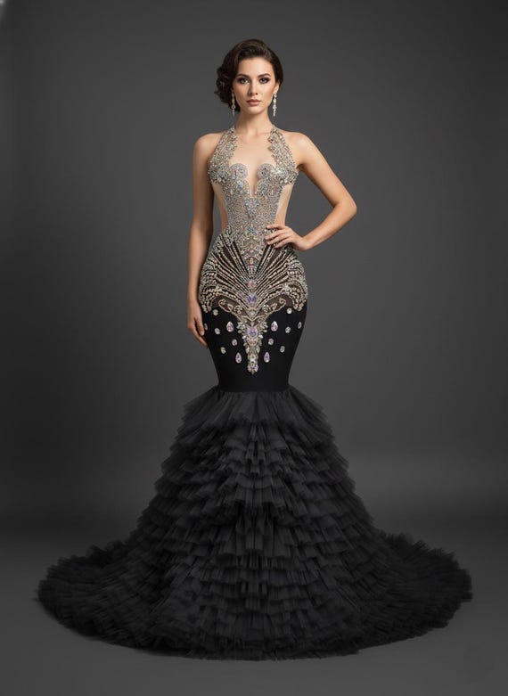 chinese dress ladies Beaded Strapless Mermaid Gown by Ladivine CC2421 – ABC Fashion
