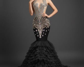 Handcrafted Black Leather Fishtail Gown With Sculpted Fit and Dramatic  Flare - Etsy UK