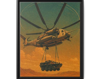 CH-53 Śmigłowiec piechoty morskiej, wojskowy, podnoszący ładunek, płótno matowe, oprawiony