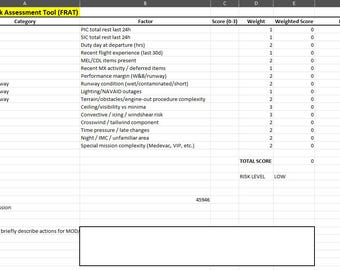 Pilot FRAT – Flight Risk Assessment Tool (Excel Template for Safety & Preflight Planning)