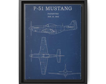 Airplane Blueprint Canvas Framed
