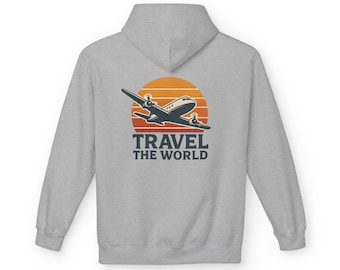 TRAVEL ON Vintage Airplane Travel The World Hoodie | Retro Sunset Plane
