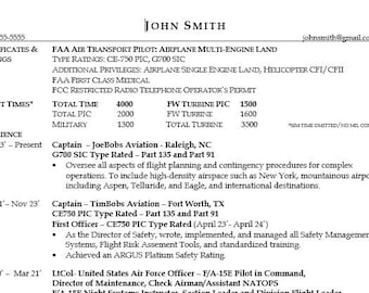 Professional Pilot Résumé Template - Part 91 / 121 / 135 (editable Word Format)