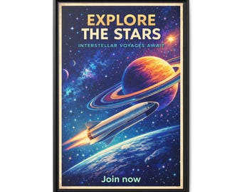 Explore the Stars space poster Matte Canvas Framed | vintage rocket wall art