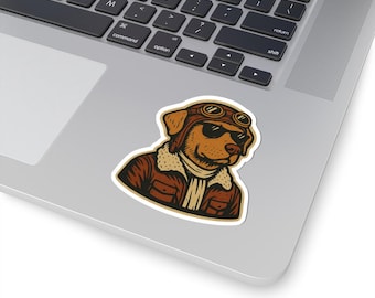 Vintage Aviator Dog Sticker | Pilot Dog, Retro Style